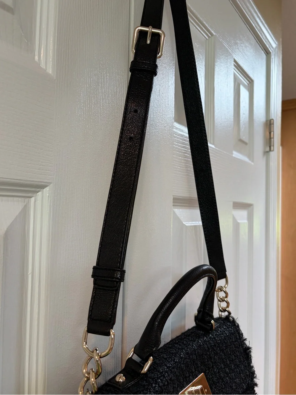 Kate Spade Nadine Black Wool Tweed Satchel with Gold Hardware